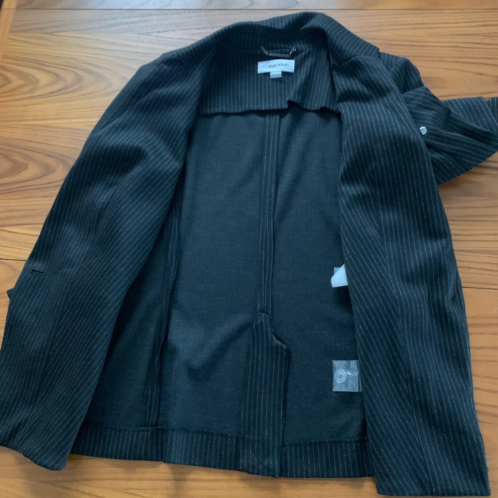 NWT Calvin Klein Women's Black Pinstripe Blazer Jacket - Picture 12 of 16
